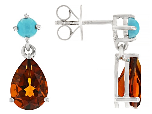 3.20ctw Madeira Citrine with Sleeping Beauty Turquoise Rhodium Over Sterling Silver Earrings