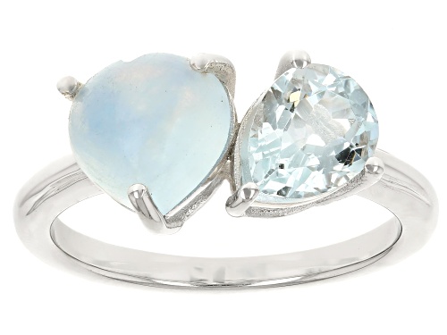 8mm Heart Shaped Dreamy Aquamarine with 0.76ctw Aquamarine Rhodium Over Sterling Silver Ring - Size 10