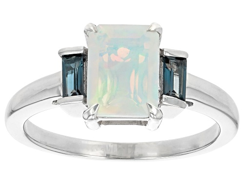 0.75ct Ethiopian Opal With 0.25ctw London Blue Topaz Rhodium Over Sterling Silver Ring - Size 9