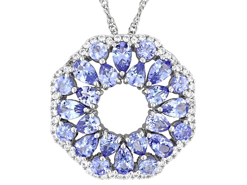 3.00ctw Tanzanite With 0.38ctw White Zircon Platinum Over Sterling Silver Pendant with Chain