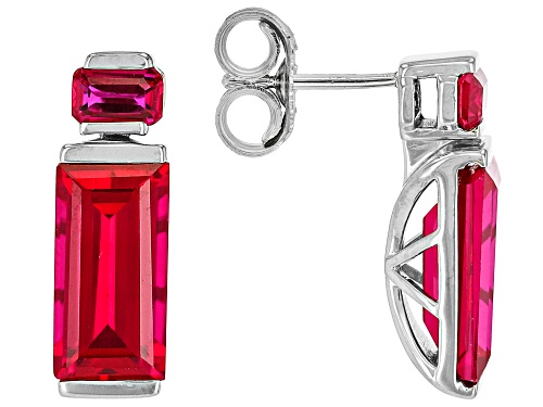 7.48ctw Lab Created Ruby Platinum Over Sterling Silver Earrings