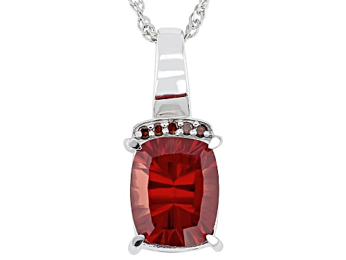2.93ctw Concave Lab Padparadscha Sapphire & Diamond Accent Rhodium Over Silver Pendant/Chain