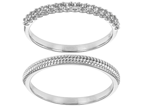 0.23ctw Round White Zircon And Solid Rhodium Over Sterling Silver Ring Set of 2 - Size 7