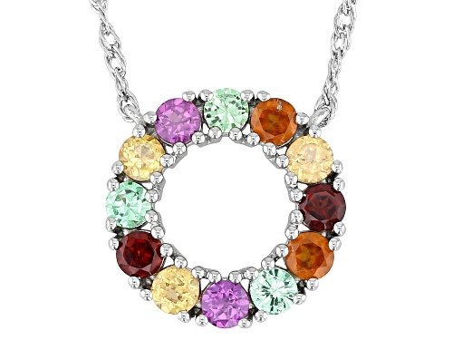 1.50ctw Multi-Garnet Platinum Over Sterling Silver Pendant with Chain