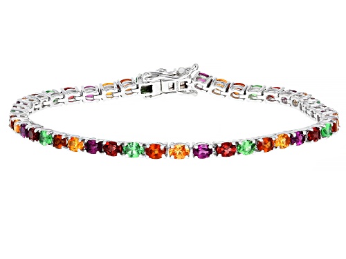 8.57ctw Multi-Garnet Rhodium Over Sterling Silver Bracelet - Size 8