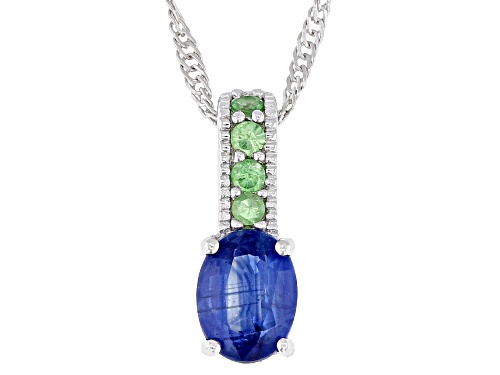 1.31ct Kyanite with 0.14ctw Mint Tsavorite Rhodium Over Sterling Silver Pendant with Chain