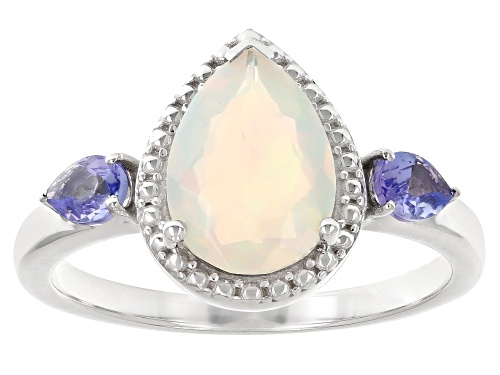 0.90ct Ethiopian Opal With 0.30ctw Tanzanite Platinum Over Sterling Silver Ring - Size 8