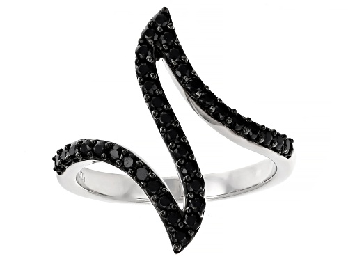 0.52ctw Round Black Spinel Rhodium Over Sterling Silver Ring - Size 7