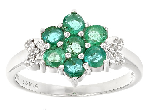 0.55ctw Zambian Emerald with 0.06ctw White Zircon Rhodium Over Sterling Silver Ring - Size 9
