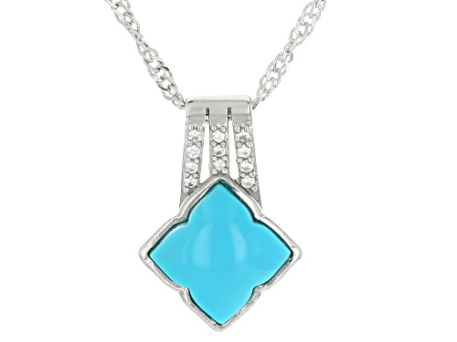 Sleeping Beauty Turquoise With 0.05ctw White Zircon Rhodium Over Sterling Silver Pendant with Chain