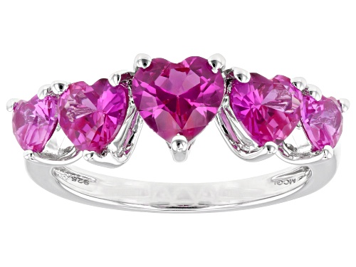 2.46ctw Heart Shape Lab Created Pink Sapphire Rhodium Over Sterling Silver Ring - Size 6