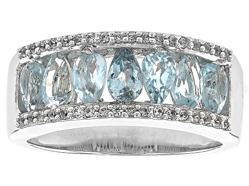 1.07ctw Aquamarine With 0.23ctw White Zircon Rhodium Over Sterling Silver Band Ring - Size 6