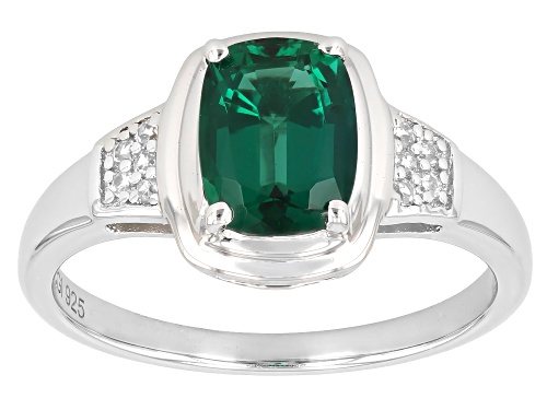 1.12ct Lab Created Emerald with 0.08ctw White Zircon Rhodium Over Sterling Silver Ring - Size 6