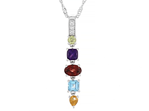 1.35ctw Multi-Stone Rhodium Over Sterling Silver Pendant with Chain