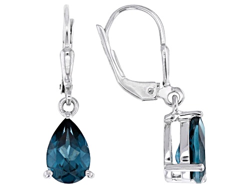 2.72ctw Pear Shape Lab Created Teal Spinel Rhodium Over Sterling Silver Earrings