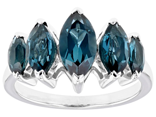 2.56ctw Marquise Lab Created Teal Spinel Rhodium Over Sterling Silver Ring - Size 7