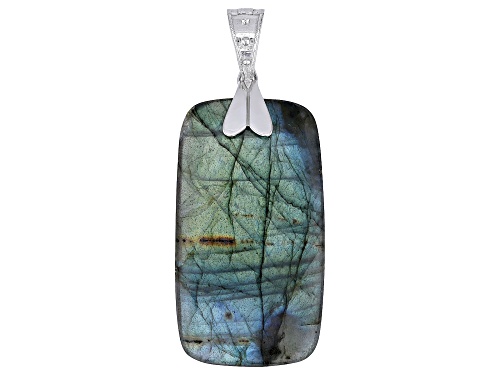 40x25mm Gray Labradorite Rhodium Over Sterling Silver Enhancer Pendant
