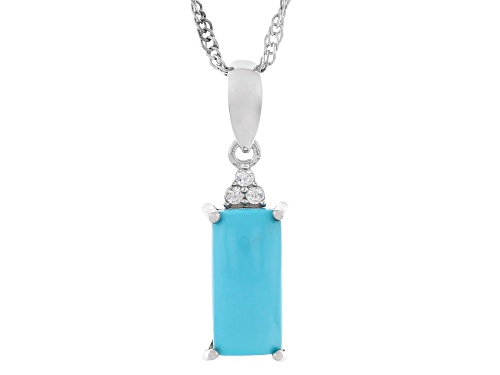 12x6mm Sleeping Beauty Turquoise With 0.05ctw White Zircon Rhodium Over Silver Pendant with Chain