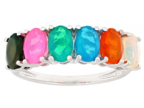 1.20ctw Multi-Color Ethiopian Opal Rhodium Over Sterling Silver Ring - Size 5