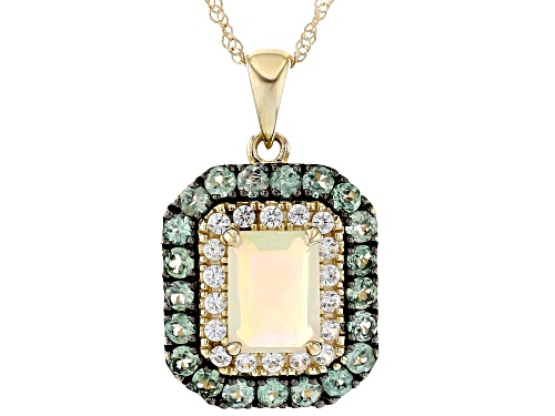 Alexandrite with Opal and White Zircon 10K Yellow Gold Pendant with Chain 1.77Ctw