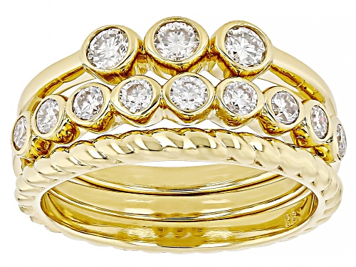Moissanite Round 2.5mm and 3mm 14k Yellow Gold over Sterling Silver Ring Set of 3 0.73ctw - Size 6