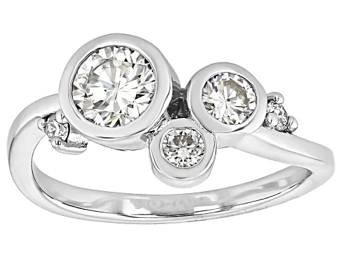 Moissanite Round 6mm Rhodium Over Sterling Silver Ring 0.98ctw - Size 6