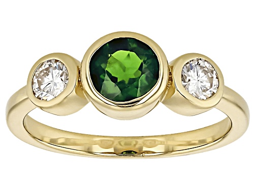 Chrome Diopside Round 6mm and Moissanite 14k Yellow Gold Over Sterling Silver Ring 1.16ctw - Size 6