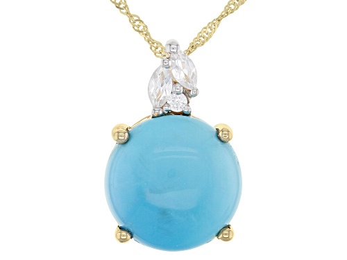 Photo of 12mm Cabochon Sleeping Beauty Turquoise With 0.23ctw White Zircon 10k Yellow Gold Pendant With Chain