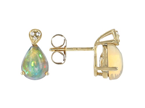 White Ethiopian Opal 10k Yellow Gold Stud Earrings 1.52ctw