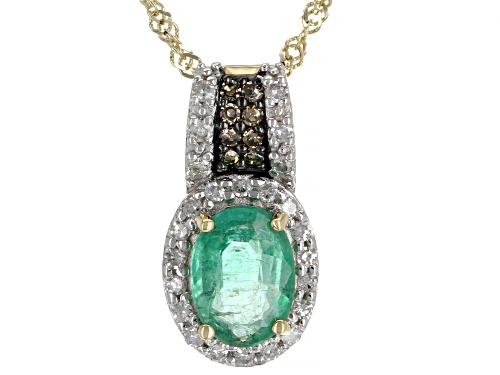 Photo of 0.64ct Zambian Emerald With 0.14ctw Champagne And White Diamond 10k Yellow Gold Pendant With Chain