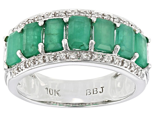 Photo of 1.70ctw Zambian Emerald With 0.07ctw Round White Diamond Rhodium Over 10k White gold Ring - Size 7
