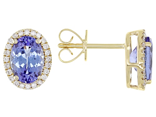 1.90ctw Oval Tanzanite With 0.16ctw Round White Diamond 14k Yellow Gold Stud Earrings