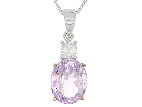 3.80ct Kunzite with .34ct Lab Strontium Titanate Sterling Silver Pendant with Chain