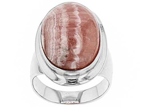 19.5x13mm oval cabochon rhodochrosite sterling silver solitaire ring - Size 7