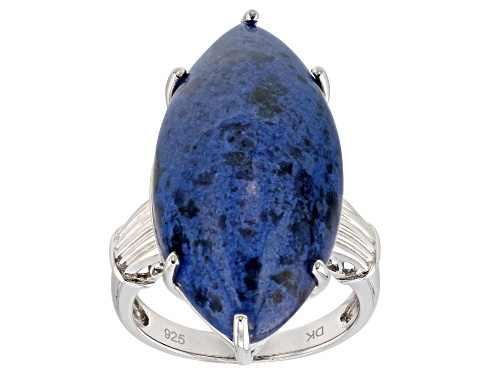 27.5x14.5mm Marquise Cabochon Dumortierite Rhodium Over Sterling Silver Solitaire Ring - Size 8