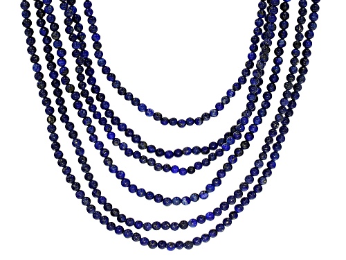Photo of 4-5mm round lapis lazuli bead 6-strand sterling silver  necklace - Size 18