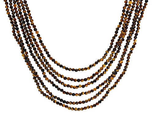 Photo of 4-5mm round tiger's eye bead 6-strand sterling silver necklace - Size 18
