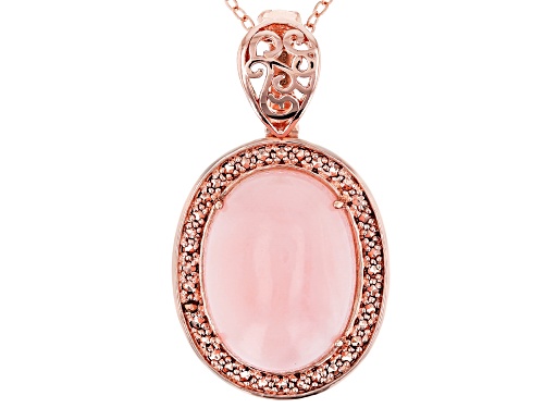 16X12mm oval pink opal, 0.18ctw marcasite 18k rose gold over sterling silver enhancer with chain