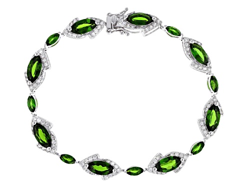 11.77ctw marquise Russian chrome diopside with 2.23ctw white zircon rhodium over silver bracelet - Size 8