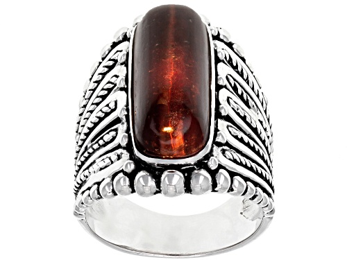 Photo of 20X8MM OVAL TIGER'S EYE RHODIUM OVER STERLING SILVER RING - Size 7