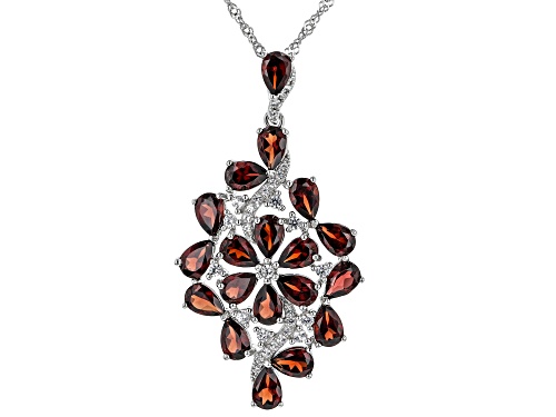 Photo of 9.04ctw Red Vermelho Garnet With 0.53ctw Lab White Sapphire Rhodium Over Silver Pendant/Chain