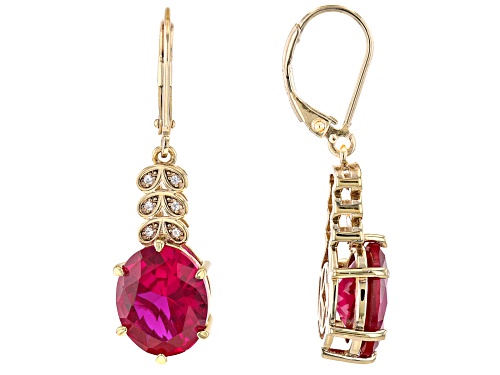 Photo of 9.11ctw Lab Ruby With 0.20ctw Lab White Sapphire 18K Yellow Gold Over Sterling Silver Earrings