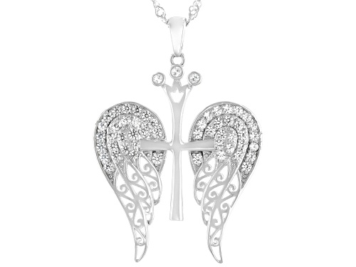 1.18ctw Round Lab Created White Sapphire Rhodium Over Sterling Silver Cross Pendant With Chain