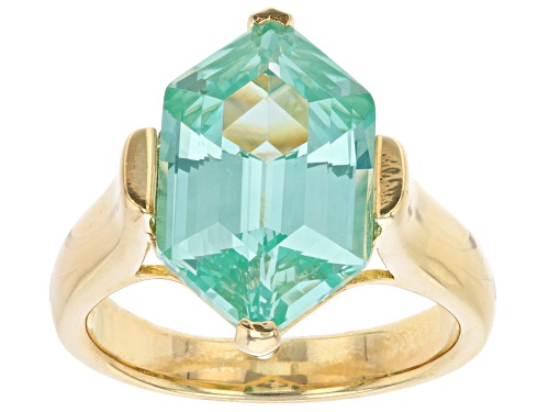 6.74ct Hexagon Cut Lab Created Green Spinel 18K Yellow Gold Over Sterling Silver Solitaire Ring - Size 6