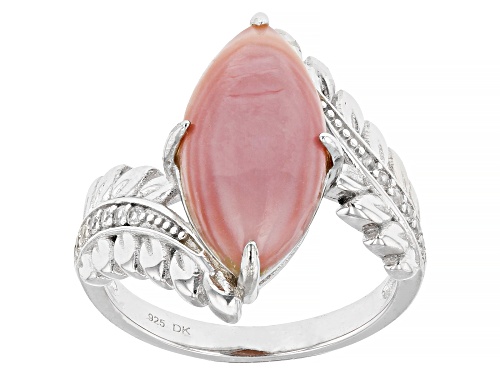 Pink Mother-Of-Pearl With 0.09ctw White Zircon Rhodium Over Sterling Silver Ring - Size 6