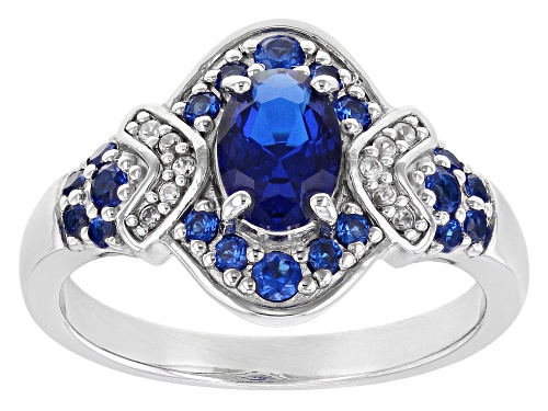 Photo of 1.00ctw Lab Created Blue Spinel and 0.05ctw White Zircon Rhodium Over Sterling Silver Ring - Size 10