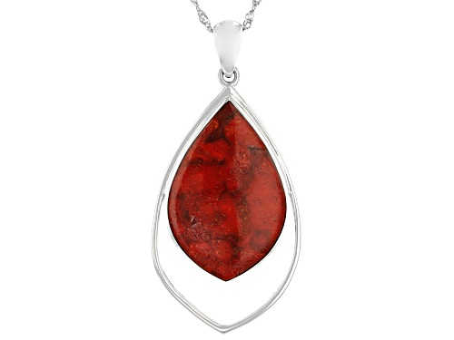 Photo of 31.5x20mm Fancy Cabochon Coral Rhodium Over Sterling Silver Pendant With Chain
