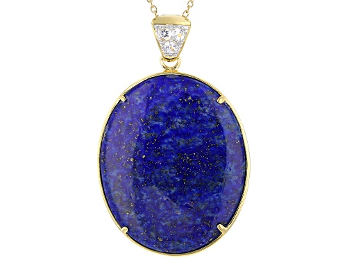 40X33mm Lapis, Mother-of-Pearl & 0.27ctw White Topaz 18k Yellow Gold Over Silver Enhancer/Chain