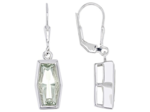 Photo of 3.14ctw Prasiolite Rhodium Over Sterling Silver Soliatire Dangle Earrings