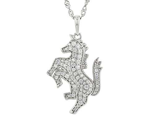 Photo of 0.63ctw Round Lab White Sapphire Rhodium Over Sterling Silver Horse Pendant With Chain.
